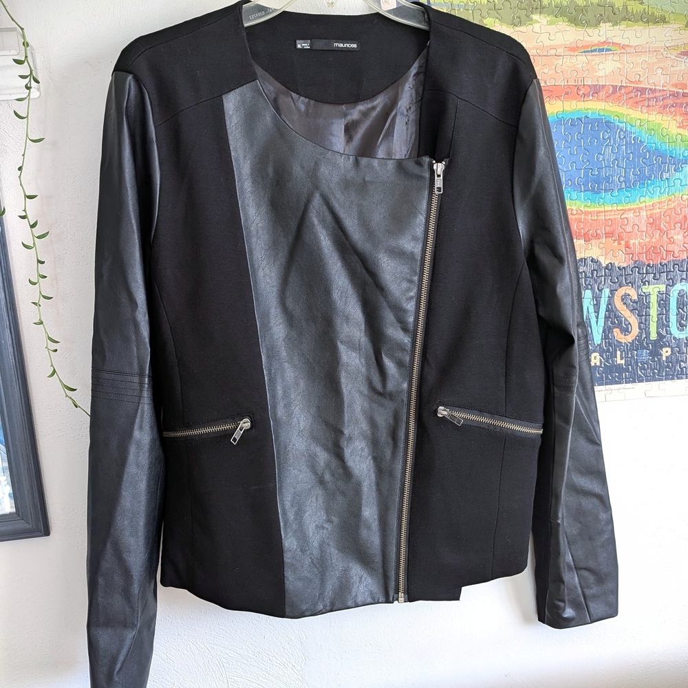 Maurices Mixed Media Moto Jacket Black Faux Leather Faux Suede, XL